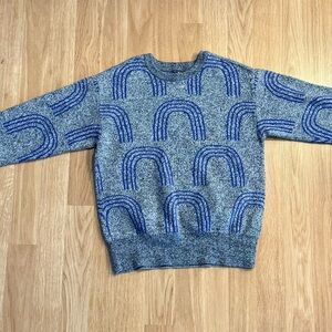 Tea Collection Gray And Blue Rainbow Knit Sweater - 100% Cotton - Size 9-10 EUC